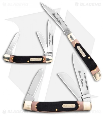 Old Timer 3pc Folder Knife Set Saw Cut Handles Limited Ed W/Gift Tin (Satin) 3 Old Timer 3pc Folder Knife Set Saw Cut Handles Limited Ed W/Gift Tin (Satin)