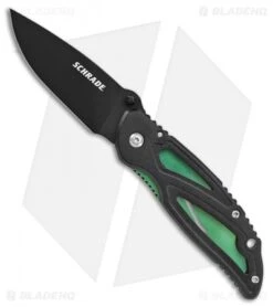 Schrade Folding Knife Black Aluminum Green Liner Lock (3" Black) SCHPROM1633CP