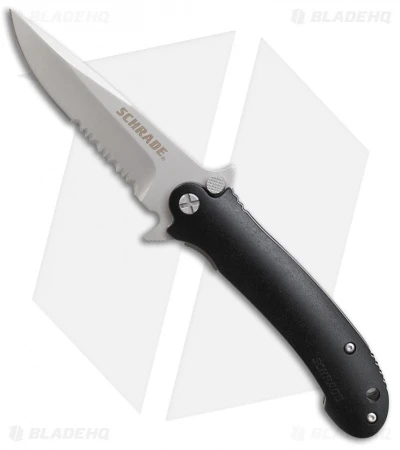 Schrade Liner Lock Knife Black Al (3.5" Bead Blast Serr) SCH223S 3 Schrade Liner Lock Knife Black Al (3.5" Bead Blast Serr) SCH223S