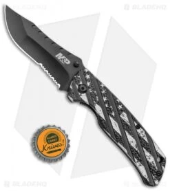 M&P American Patriot Folder Knife Black US Flag/Barbed Wire (3.25" Black Serr) 11 M&P American Patriot Folder Knife Black US Flag/Barbed Wire (3.25" Black Serr) -Schrade Smith and Wesson MP American Patriot Folder in Tin BHQ 123480 jr bottlecap
