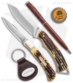 Uncle Henry 2 Piece Fixed Blade/Folder/Pen/Key Fob Tin -Schrade Uncle Henry 2pc Fixed Folder Tin With Pen Keychain BHQ 123472 td size