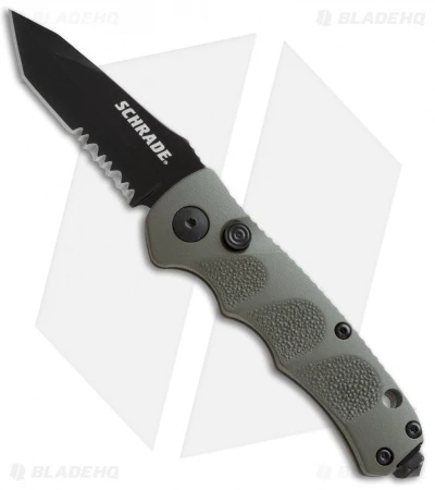 Schrade Mini Extreme Survival Tanto Auto Knife Green (2.5" Black Serr) SC60MODTS 3 Schrade Mini Extreme Survival Tanto Auto Knife Green (2.5" Black Serr) SC60MODTS