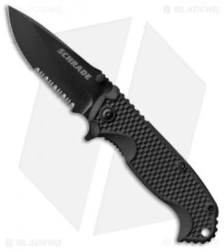 Schrade Drop Point Liner Lock Knife ABS/TPR (3.25" Black Serr) SCH001S