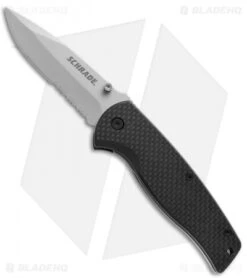 Schrade Folding Knife Black Folding Knife (3.375" Bead Blast Serr) SCH403S